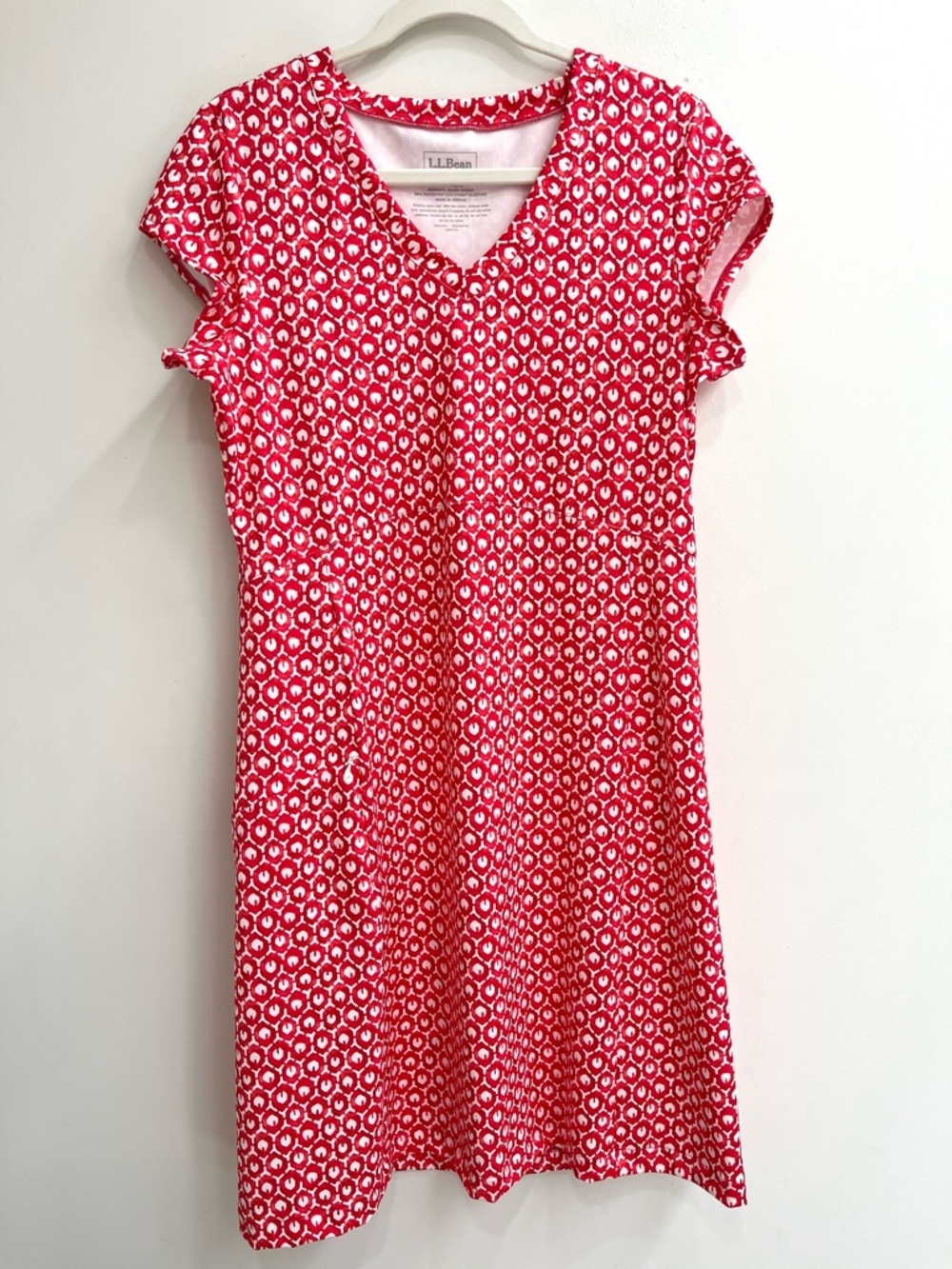 L.L Bean short sleeve activewear outdoor dress zipper pocket red white medium